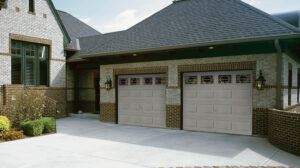 clopay classic collection white garage doors on cobblestone house